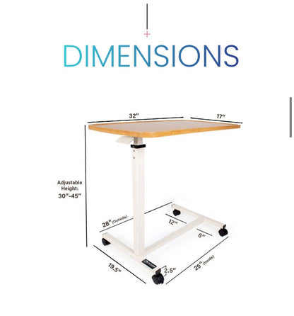 Adjustable Overbed Table with Wheels – Hospital & Home Use