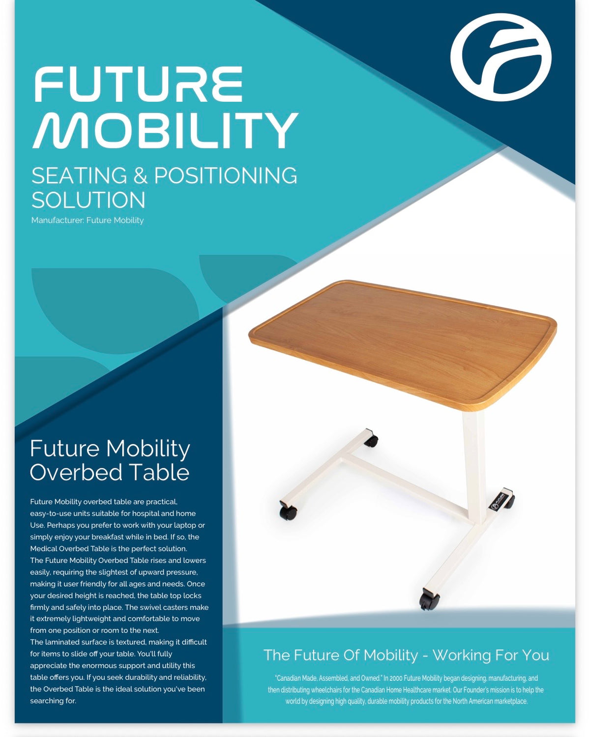 Adjustable Overbed Table with Wheels – Hospital & Home Use